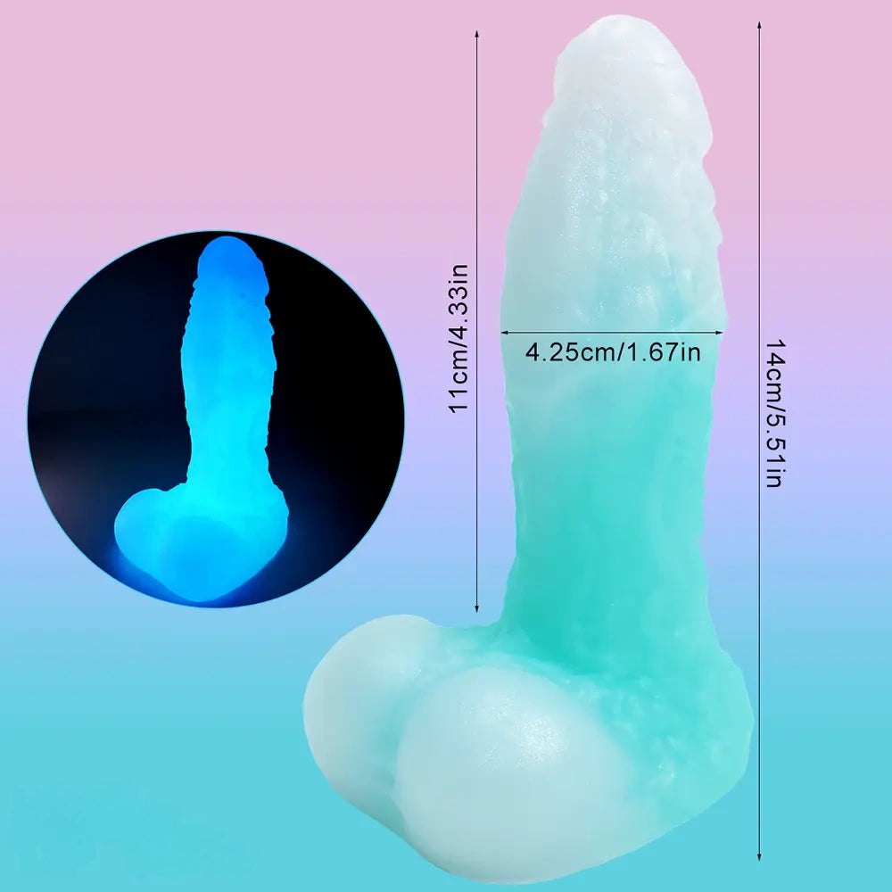 luminous B pink and blue ombre ribbed fantasy dildo