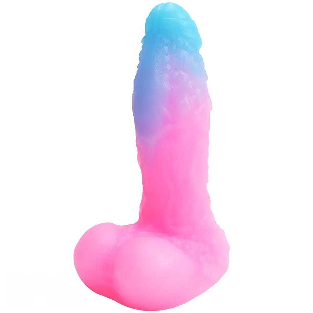 Pink and blue ombre ribbed fantasy dildo, photo 1