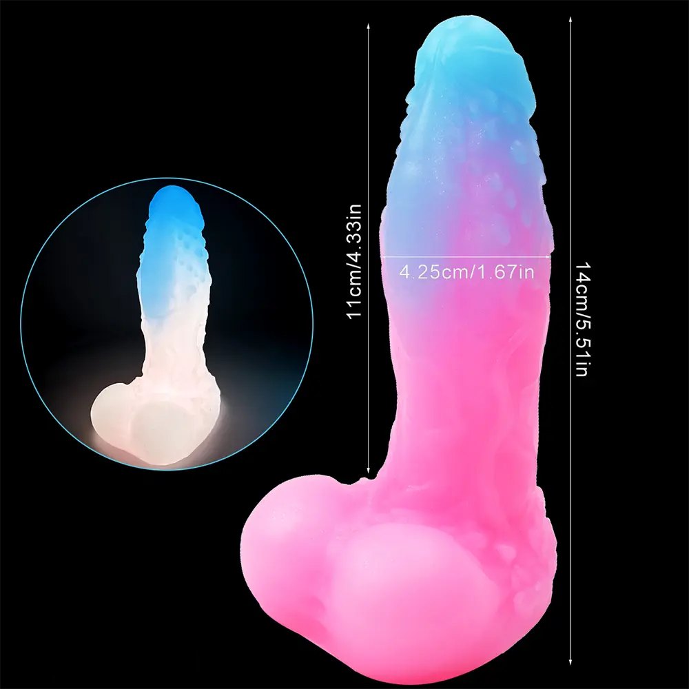 Pink and blue ombre ribbed fantasy dildo, photo 12