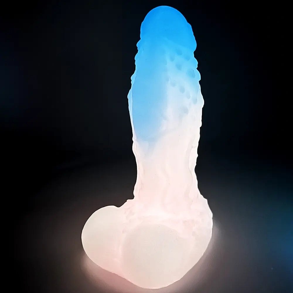 Pink and blue ombre ribbed fantasy dildo, photo 15