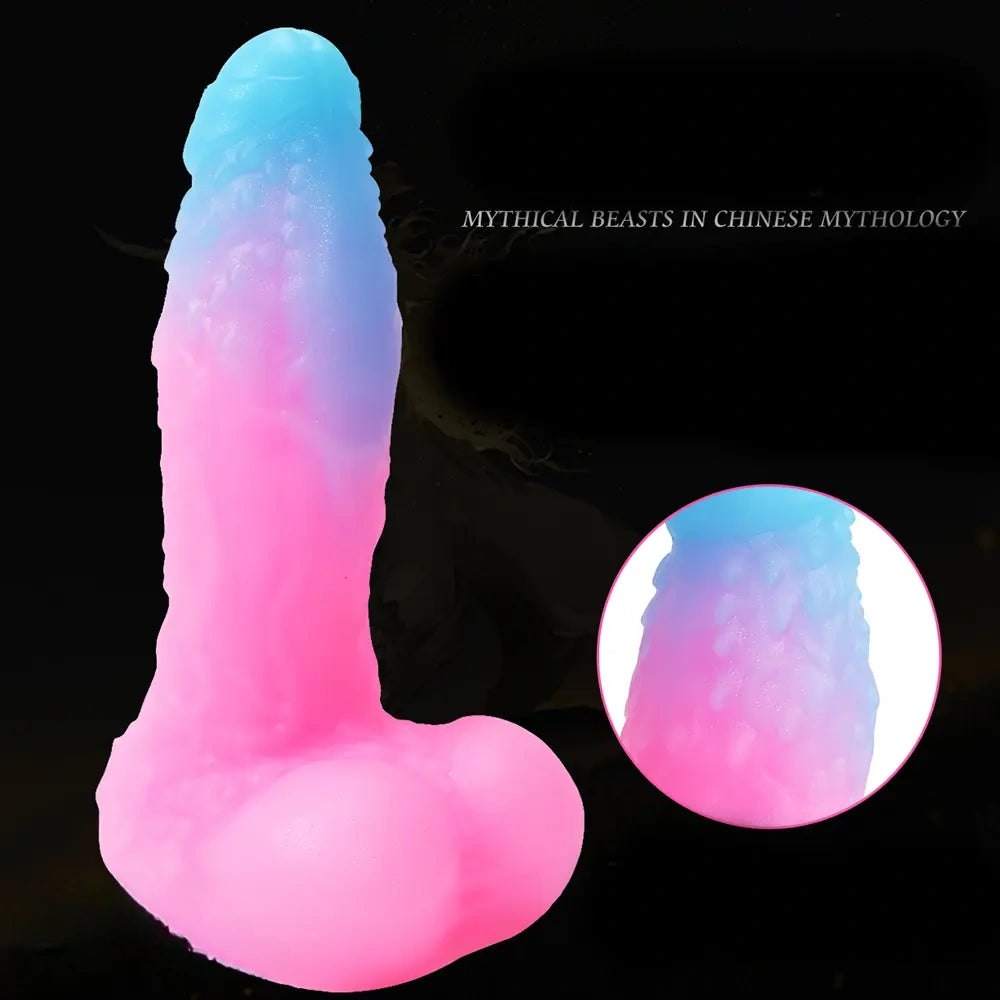 Pink and blue ombre ribbed fantasy dildo, photo 4