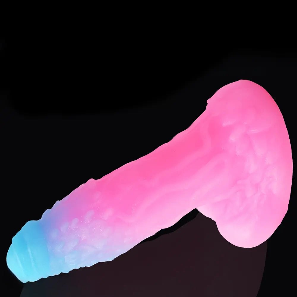 Pink and blue ombre ribbed fantasy dildo, photo 5