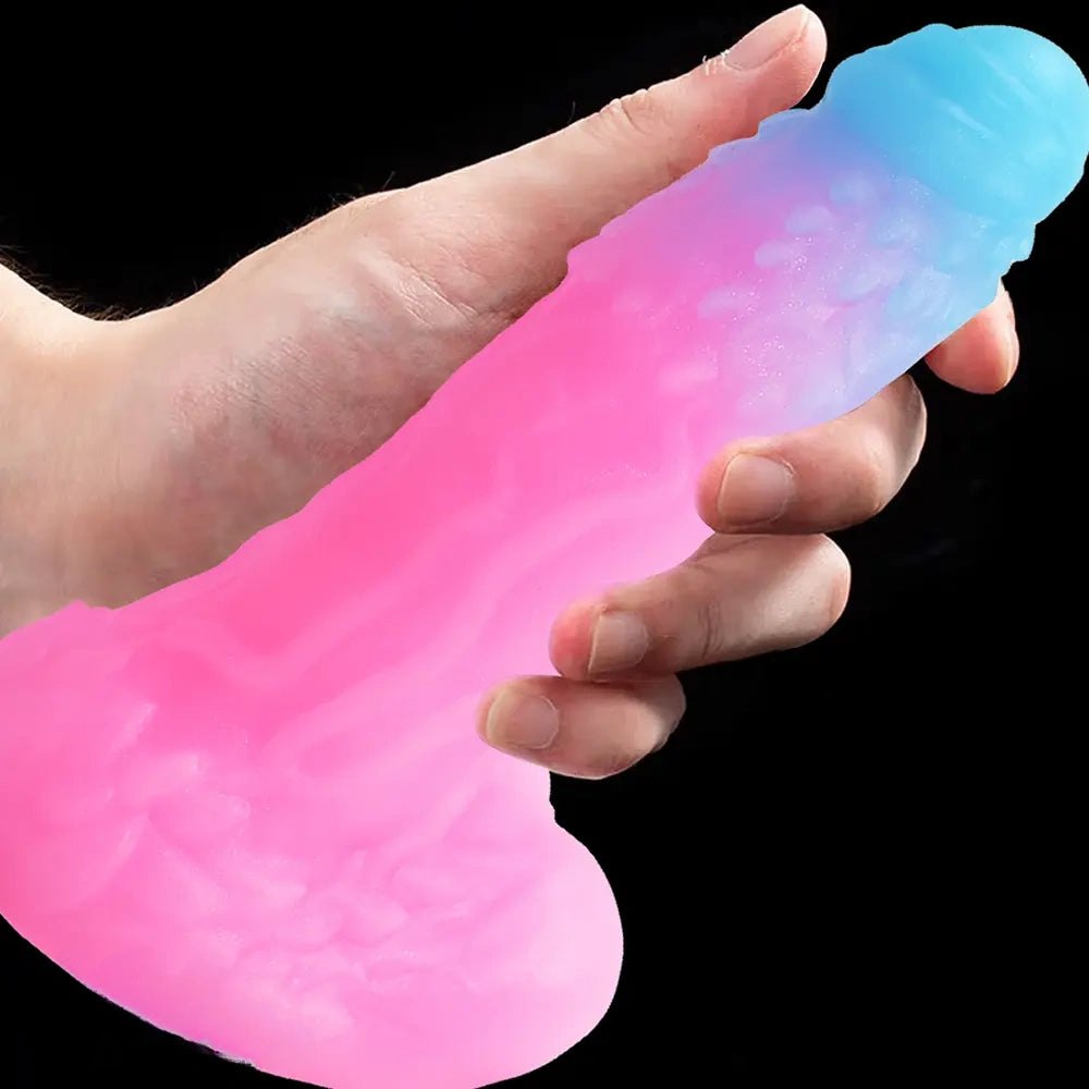 Pink and blue ombre ribbed fantasy dildo, photo 6