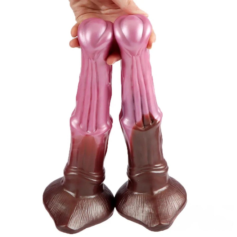 Pink and brown ombre hoof base silicone animal dildo, photo 1