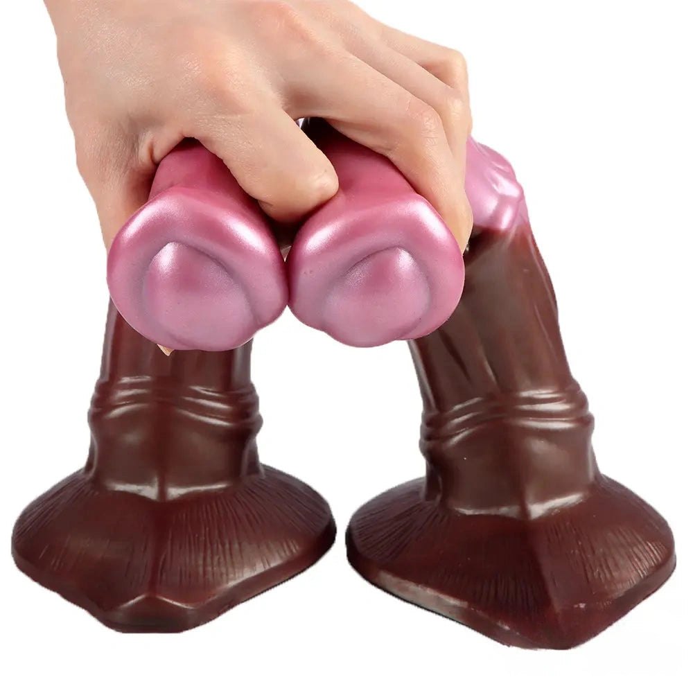 Pink and brown ombre hoof base silicone animal dildo, photo 3