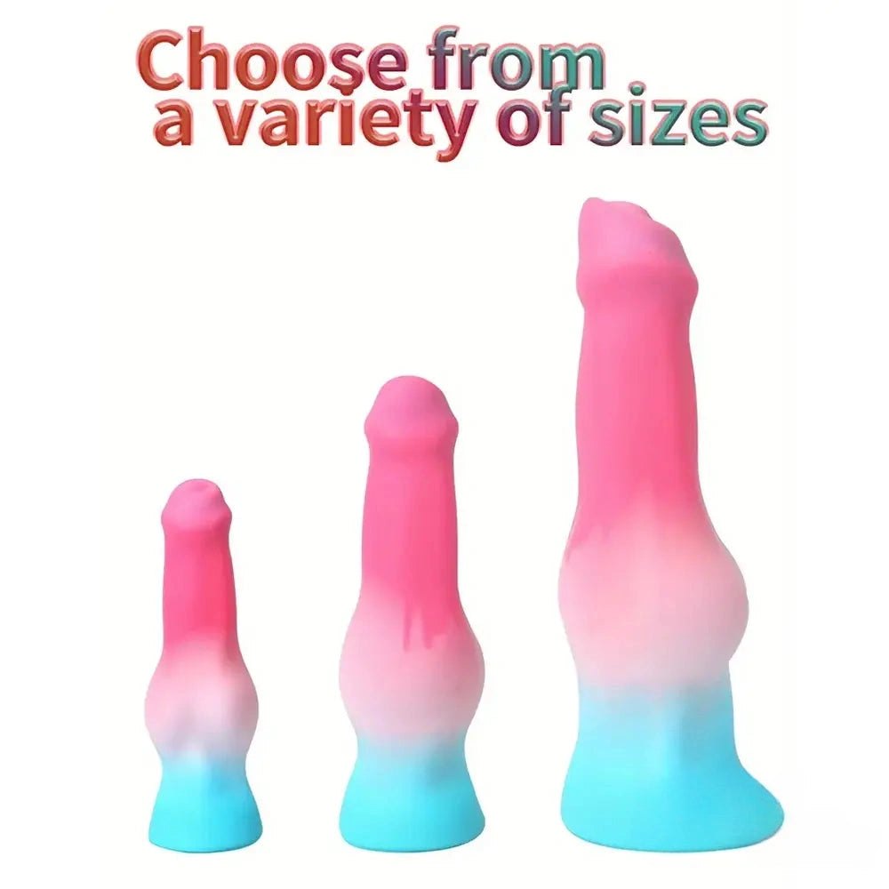 Ombre pink and teal knotted animal silicone dildo, photo 1