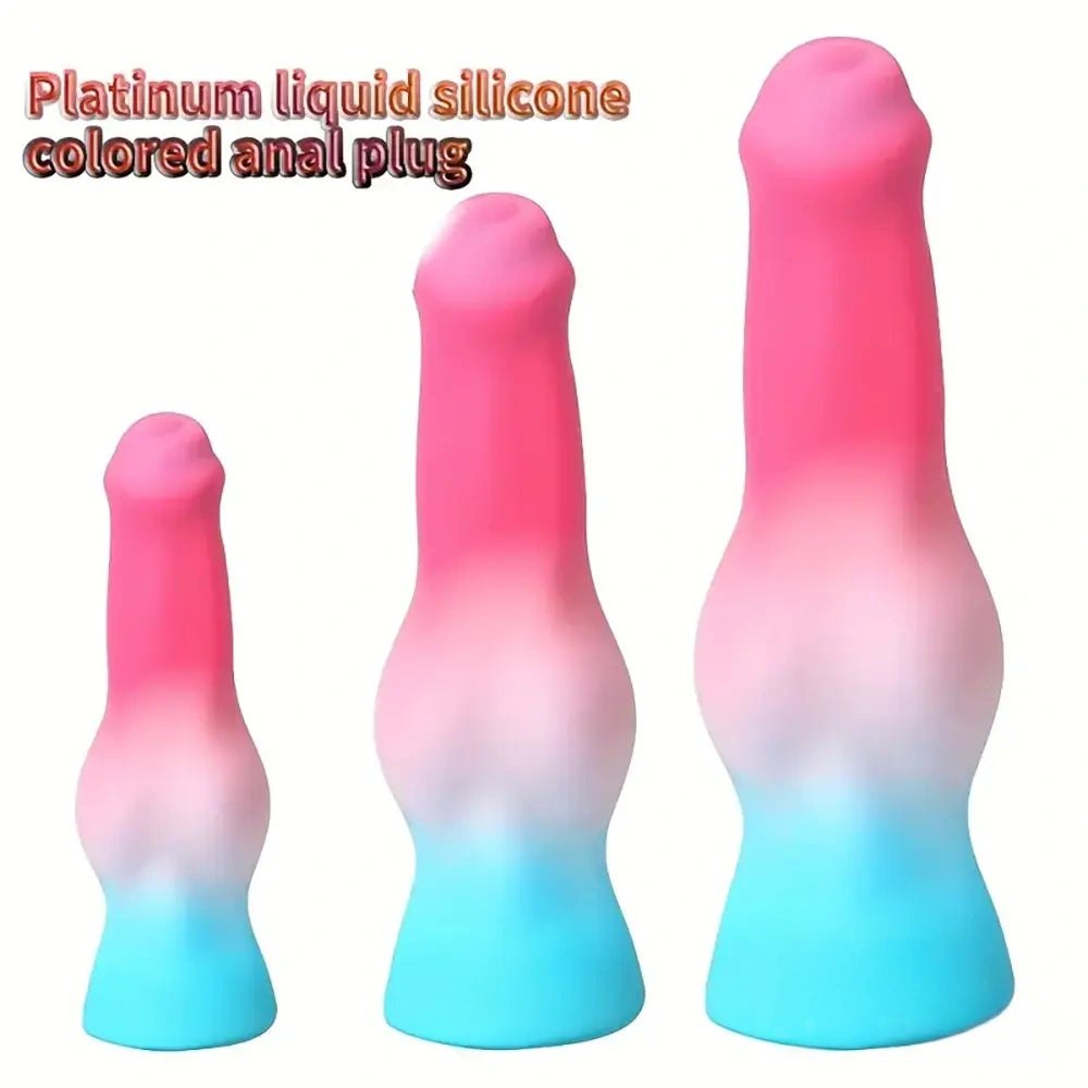 Ombre pink and teal knotted animal silicone dildo, photo 2
