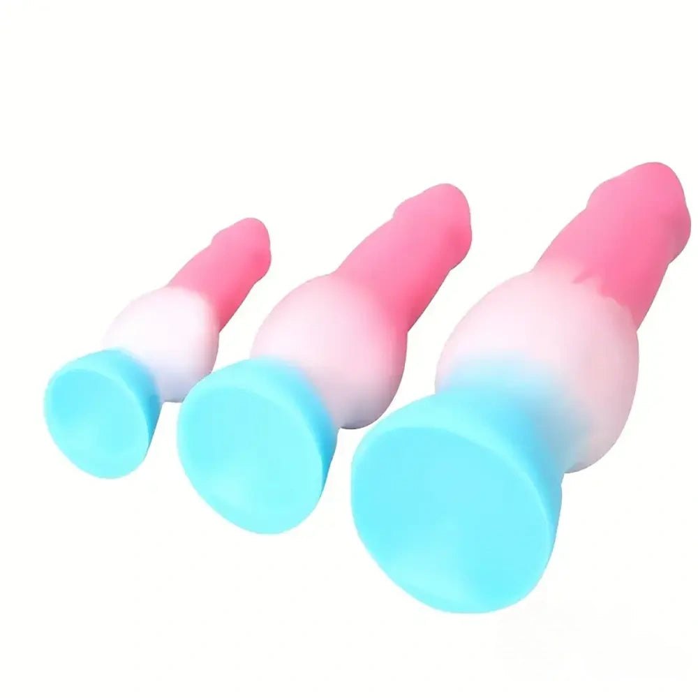 Ombre pink and teal knotted animal silicone dildo, photo 3