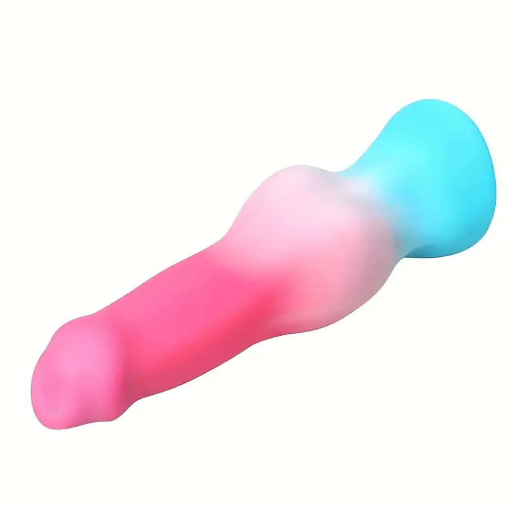 Ombre pink and teal knotted animal silicone dildo, photo 4
