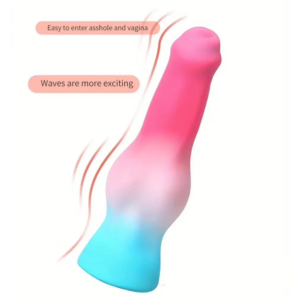 Ombre pink and teal knotted animal silicone dildo, photo 5
