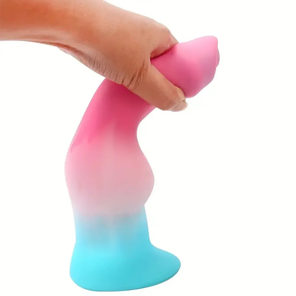 Ombre pink and teal knotted animal silicone dildo, photo 6