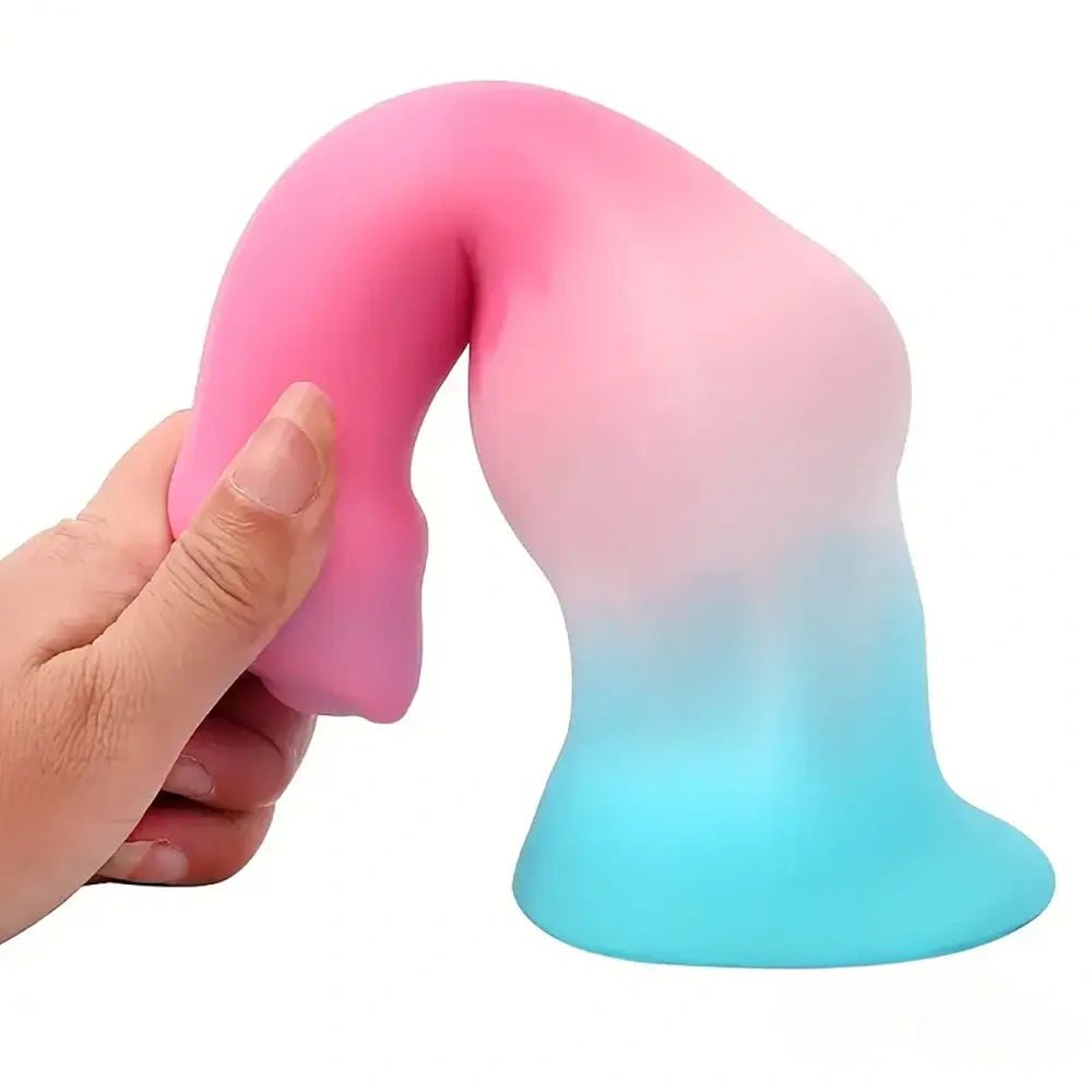 Ombre pink and teal knotted animal silicone dildo, photo 7