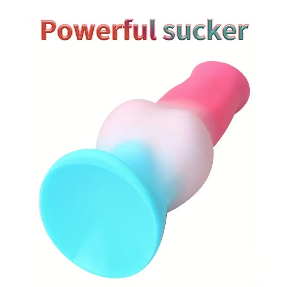 Ombre pink and teal knotted animal silicone dildo, photo 8