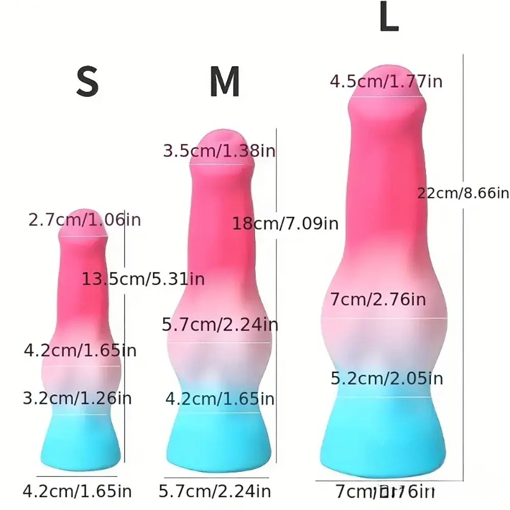 Ombre pink and teal knotted animal silicone dildo, photo 9