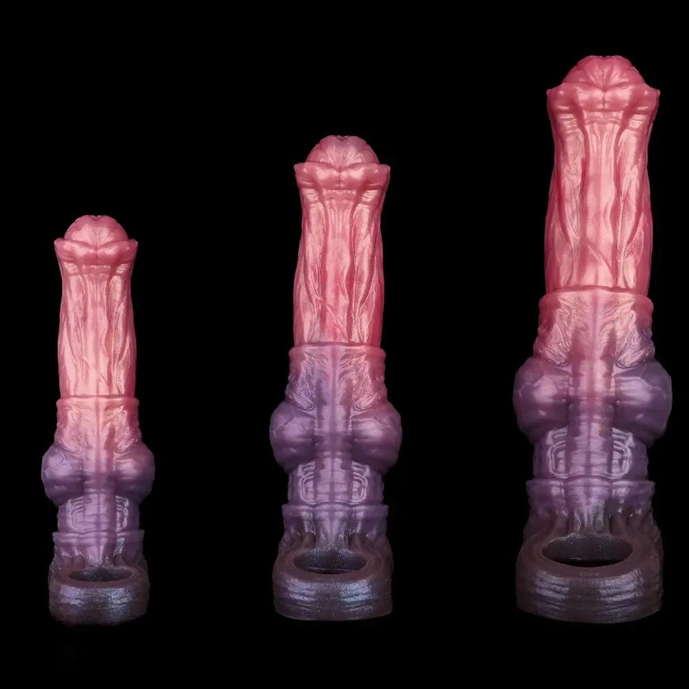 Pink to purple ombre silicone knot dildo with suction cup base, photo 10