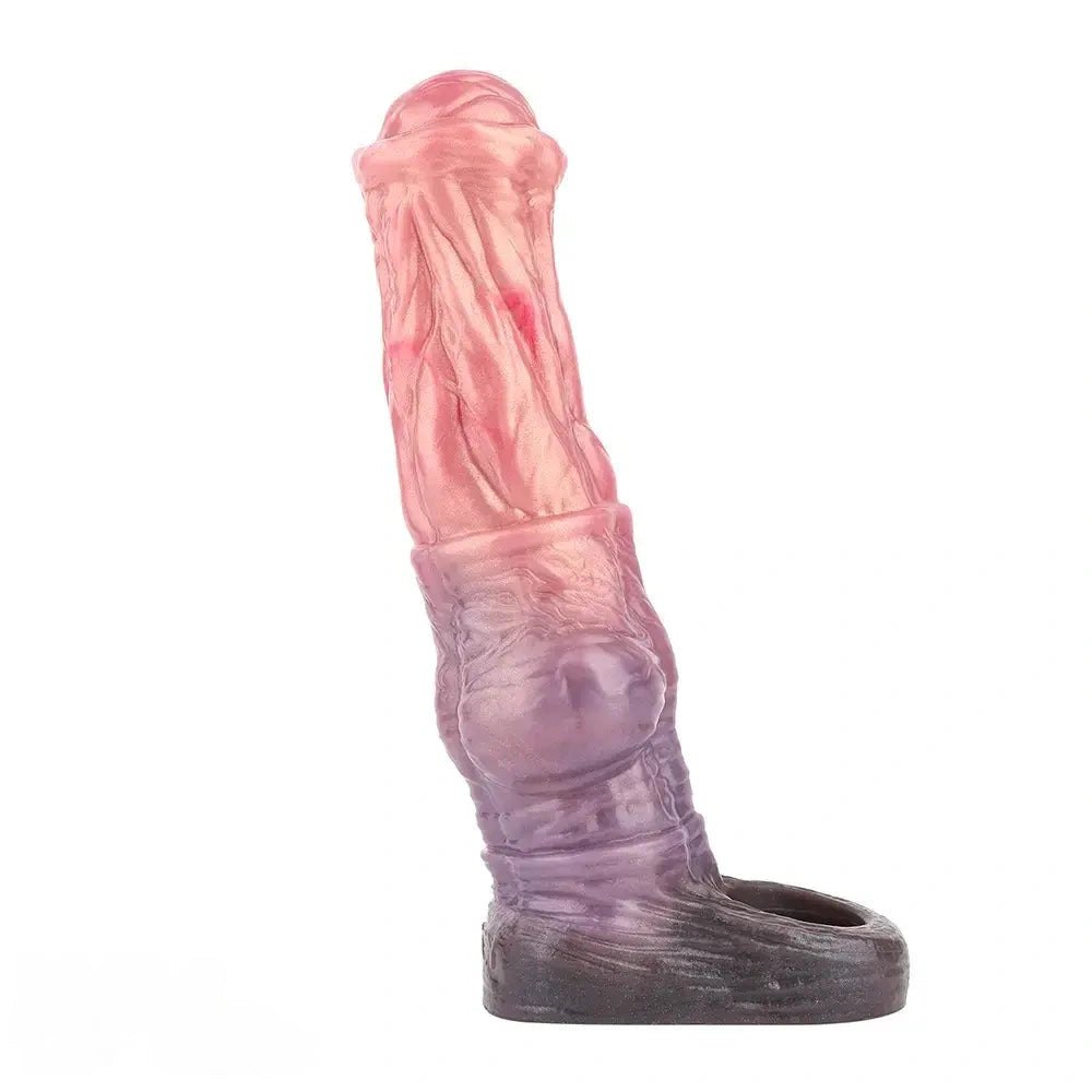 Pink to purple ombre silicone knot dildo with suction cup base, photo 11