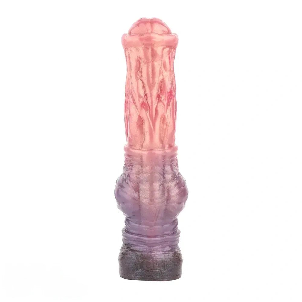 Pink to purple ombre silicone knot dildo with suction cup base, photo 15
