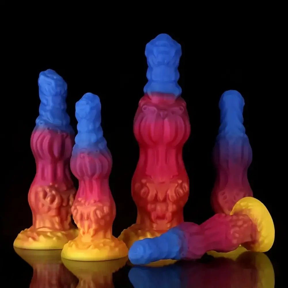 Blue pink yellow ombre knotted animal dildo, photo 1