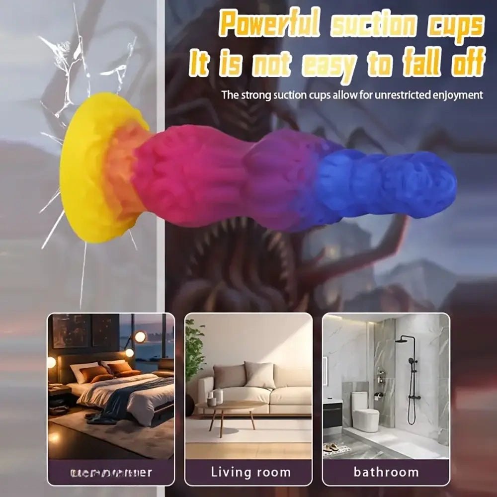 Blue pink yellow ombre knotted animal dildo, photo 7