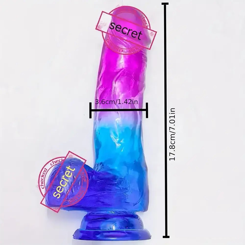 Pink to blue ombre TPE realistic dildo with suction cup base, photo 5
