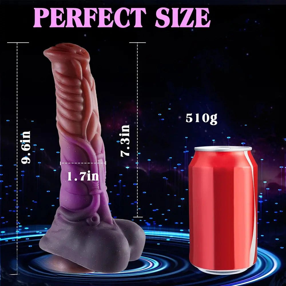 Ombre red purple ridged silicone dragon dildo, photo 12