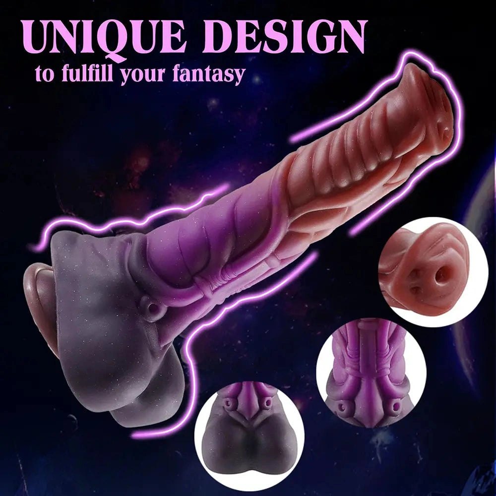 Ombre red purple ridged silicone dragon dildo, photo 13