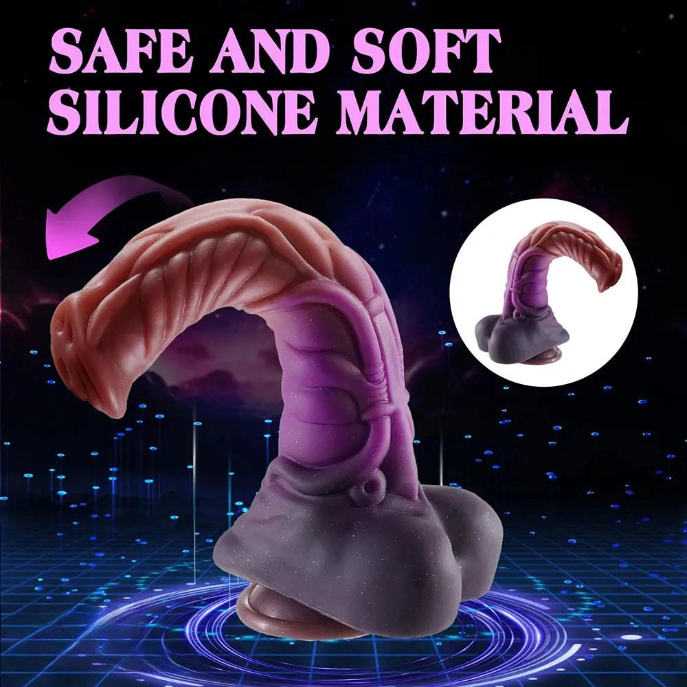 Ombre red purple ridged silicone dragon dildo, photo 14