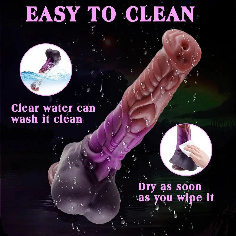 Ombre red purple ridged silicone dragon dildo, photo 15