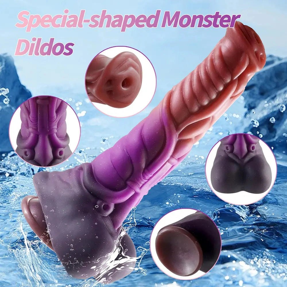 Ombre red purple ridged silicone dragon dildo, photo 2