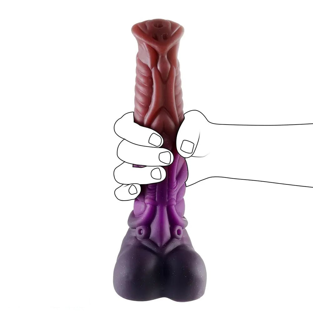 Ombre red purple ridged silicone dragon dildo, photo 4