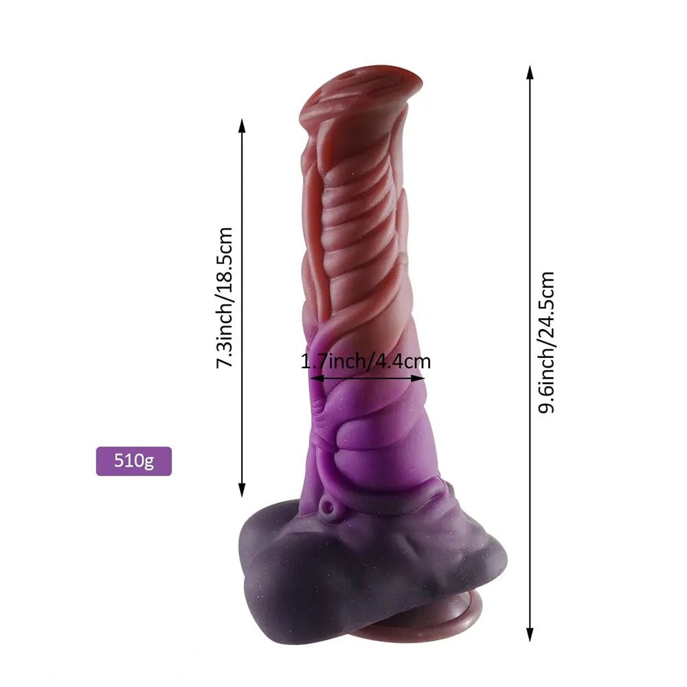 Ombre red purple ridged silicone dragon dildo, photo 5