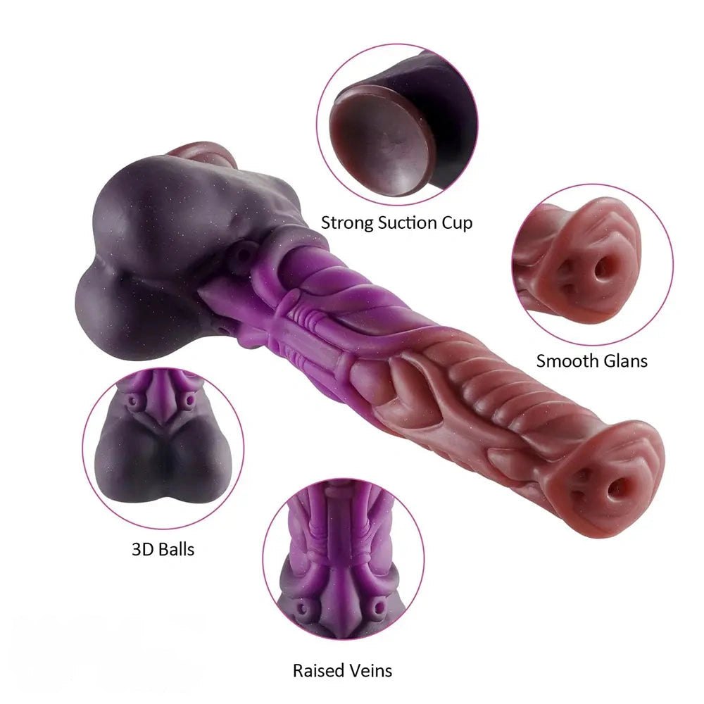 Ombre red purple ridged silicone dragon dildo, photo 6