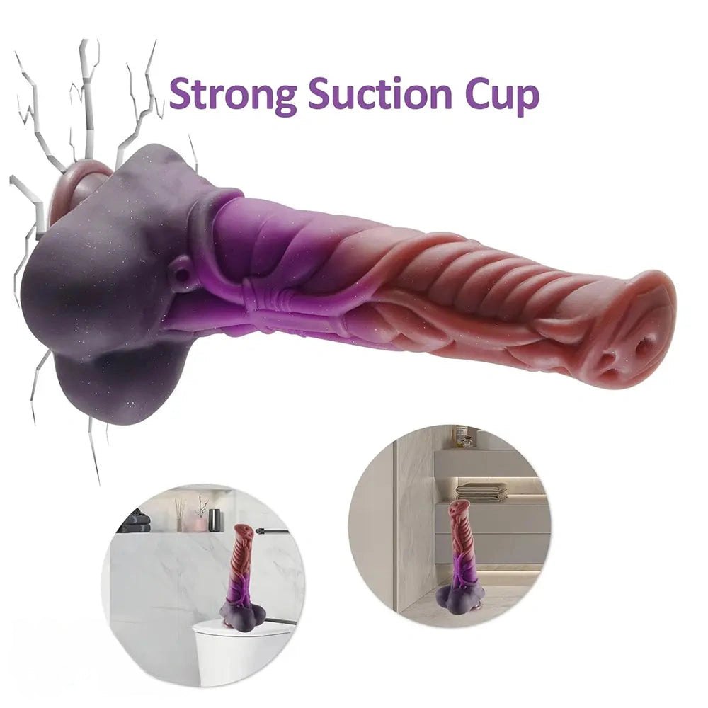 Ombre red purple ridged silicone dragon dildo, photo 8