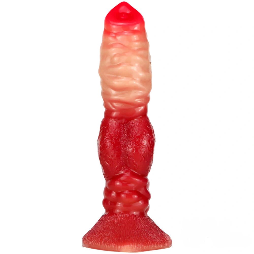 Ombre Red ombre ribbed fantasy dildo with flared base