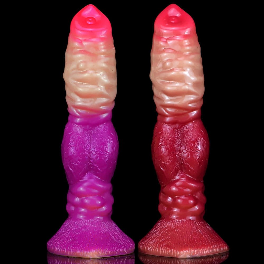 Ombre ribbed fantasy dildo with flared base, photo 1