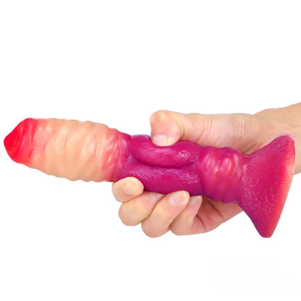 Ombre ribbed fantasy dildo with flared base, photo 2