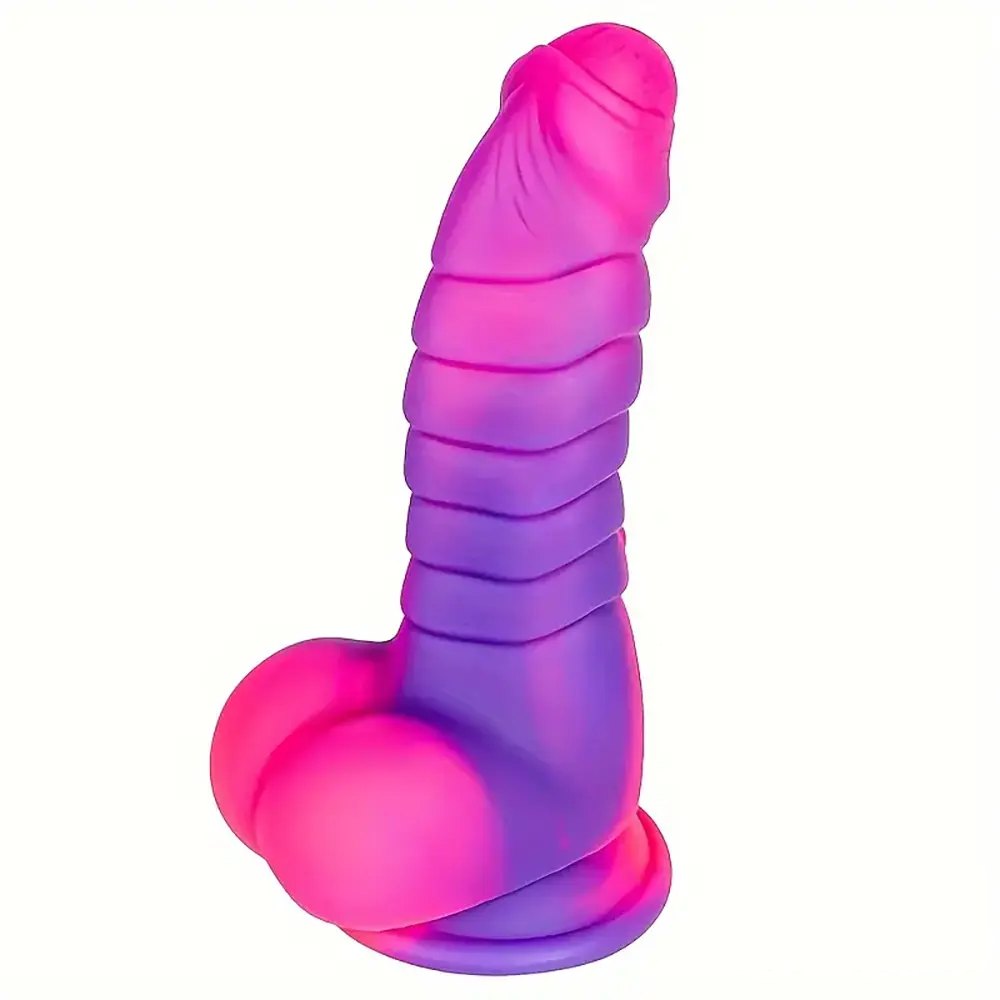 Colorful ombre ribbed fantasy dildo, photo 1