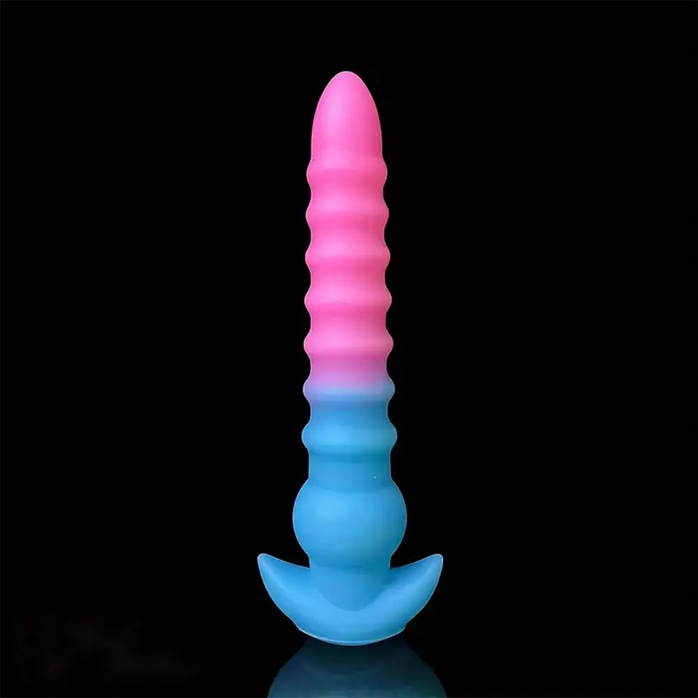 Pink and blue ombre ribbed silicone anal plug, photo 3