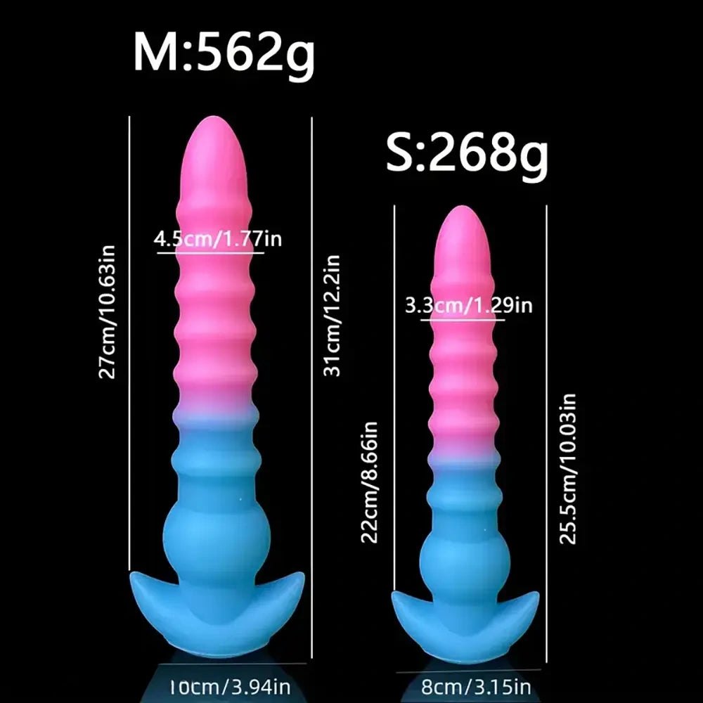 Pink and blue ombre ribbed silicone anal plug, photo 4