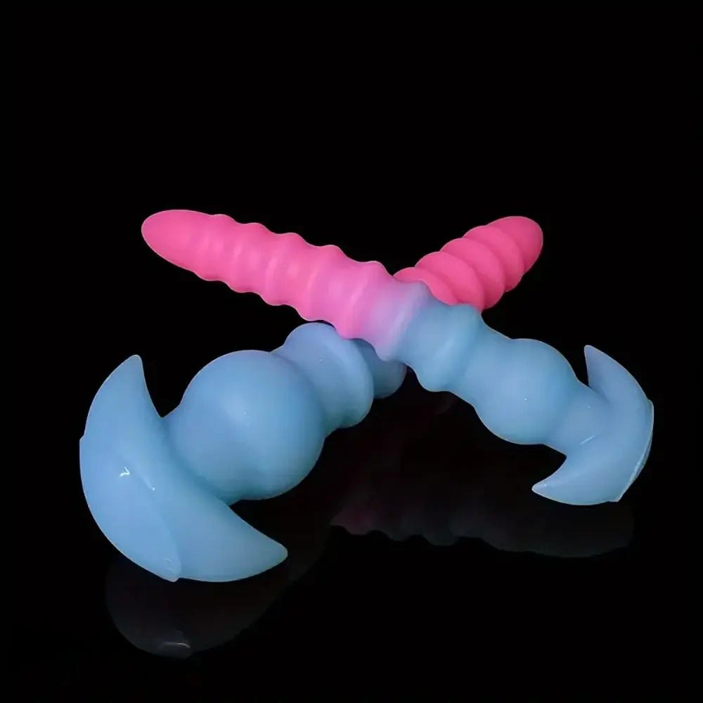 Pink and blue ombre ribbed silicone anal plug, photo 5