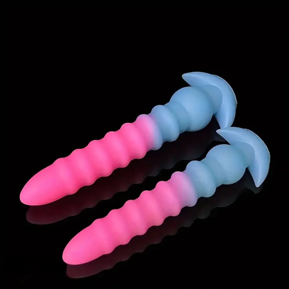 Pink and blue ombre ribbed silicone anal plug, photo 6