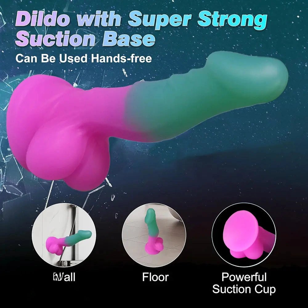 Ribbed color block silicone dildo, photo 13