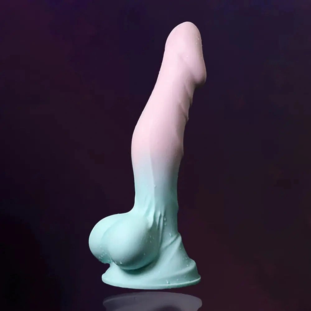 Ribbed color block silicone dildo, photo 4
