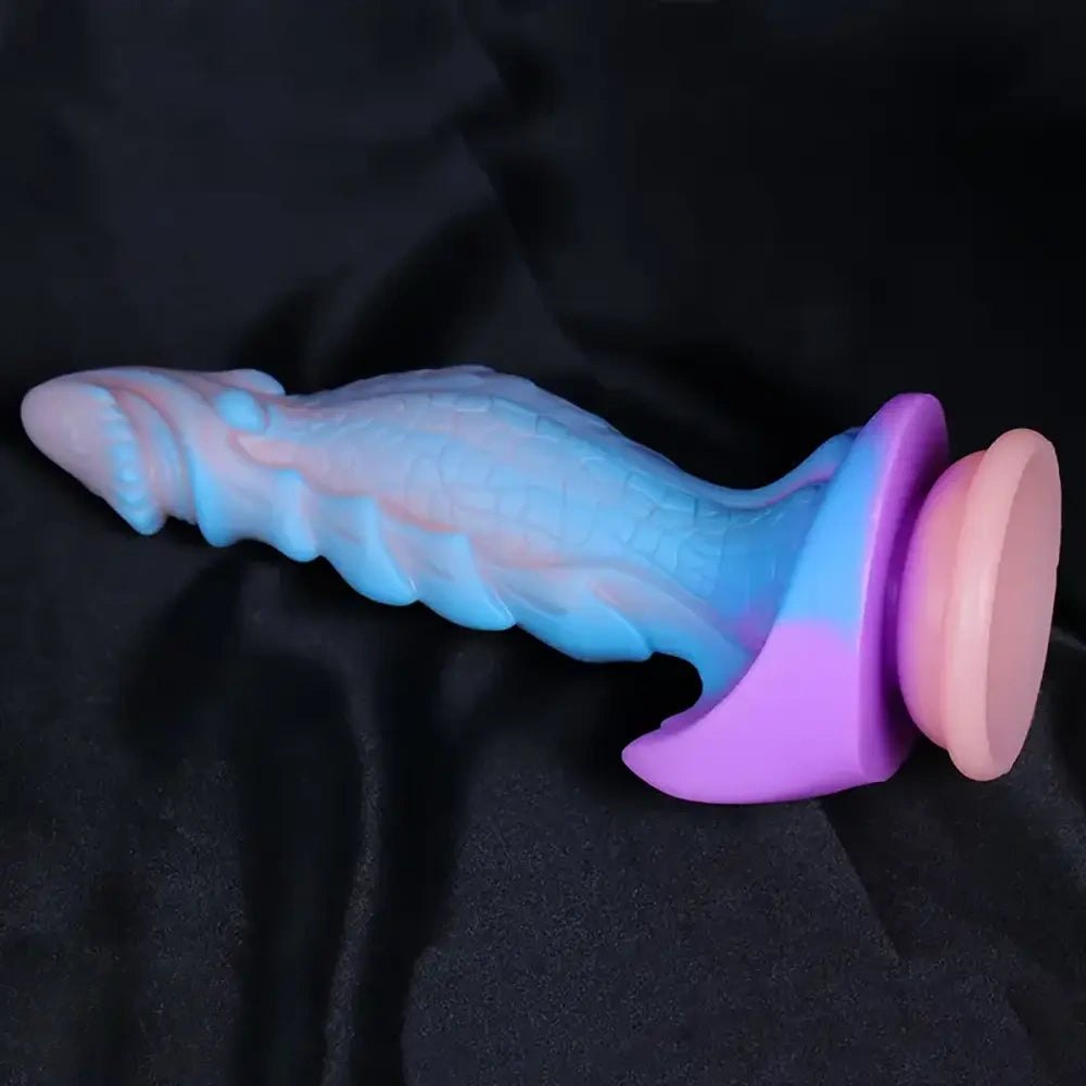 Blue purple ombre scaled fantasy silicone dildo, photo 2