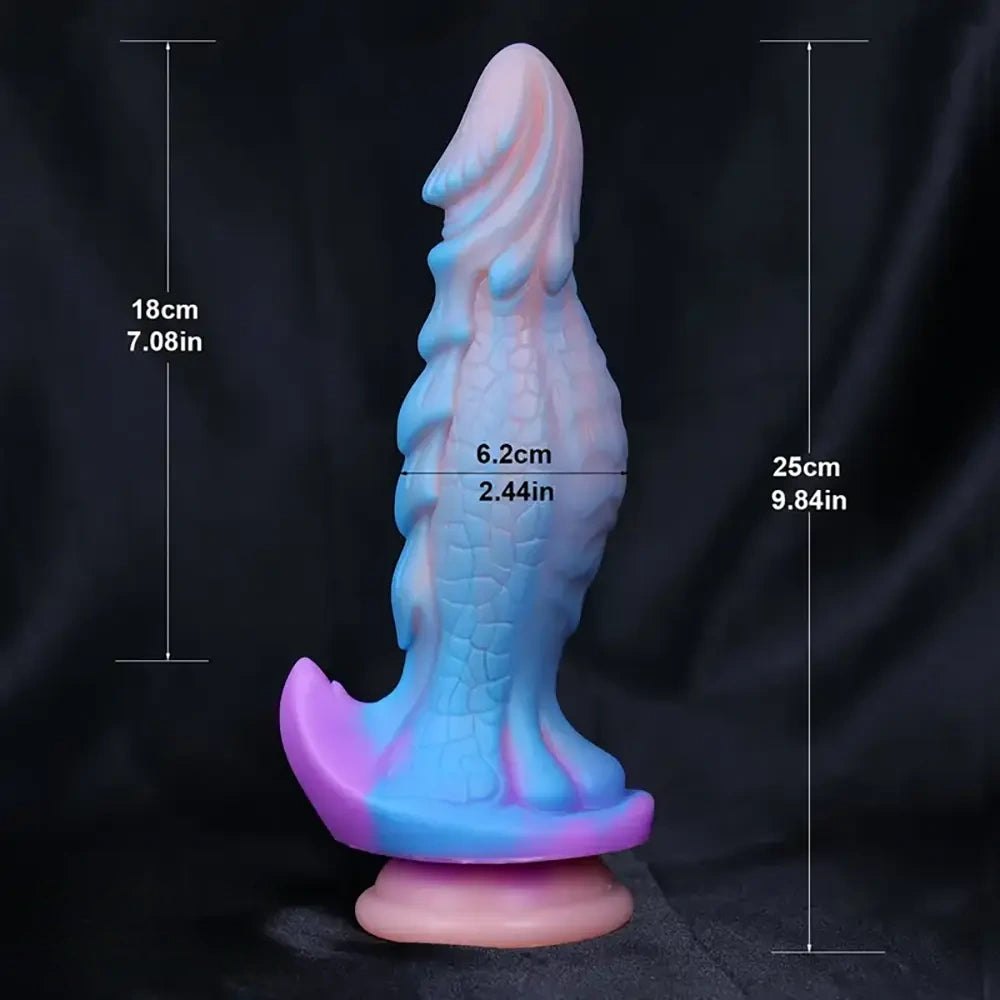 Blue purple ombre scaled fantasy silicone dildo, photo 5