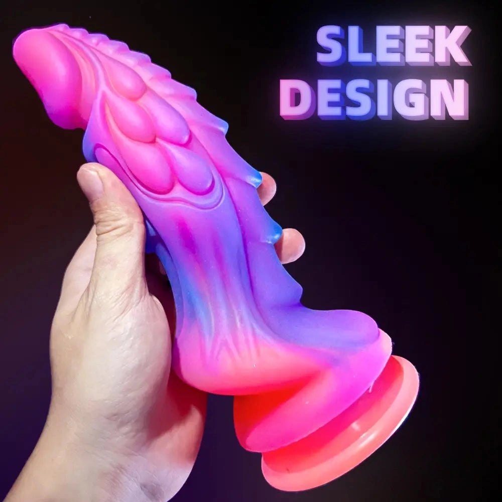 Pink purple and blue ombre silicone fantasy dildo, photo 2