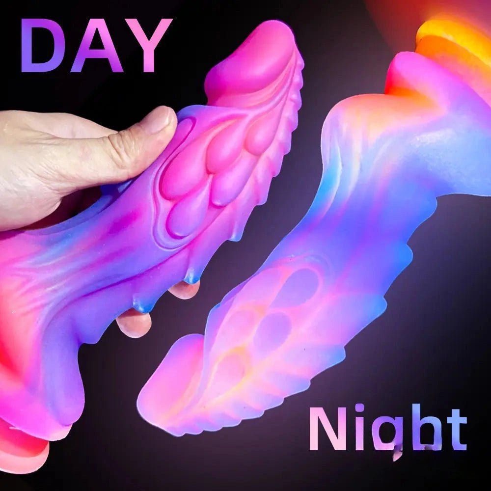 Pink purple and blue ombre silicone fantasy dildo, photo 3