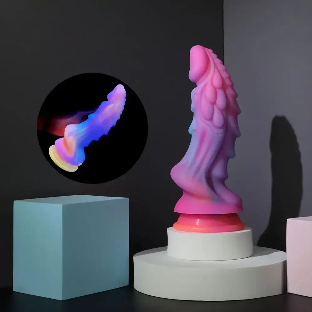 Pink purple and blue ombre silicone fantasy dildo, photo 6