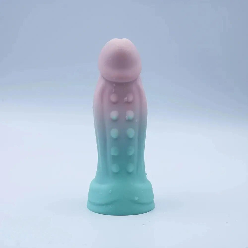 Pink teal ombre spiked silicone dildo, photo 2
