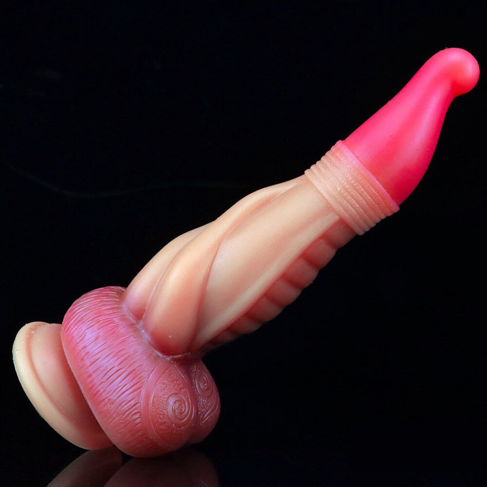 Ombre pink liquid silicone fantasy dildo with suction cup base, photo 3